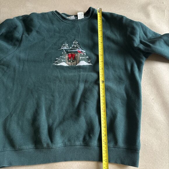 Vtg Embroidered Christmas Sweatshirt, Cardinal Snowy Pines, Wreath Cottagecore S - Picture 8 of 8